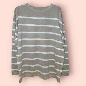 Elegant Beige and White Striped Women's Sweater